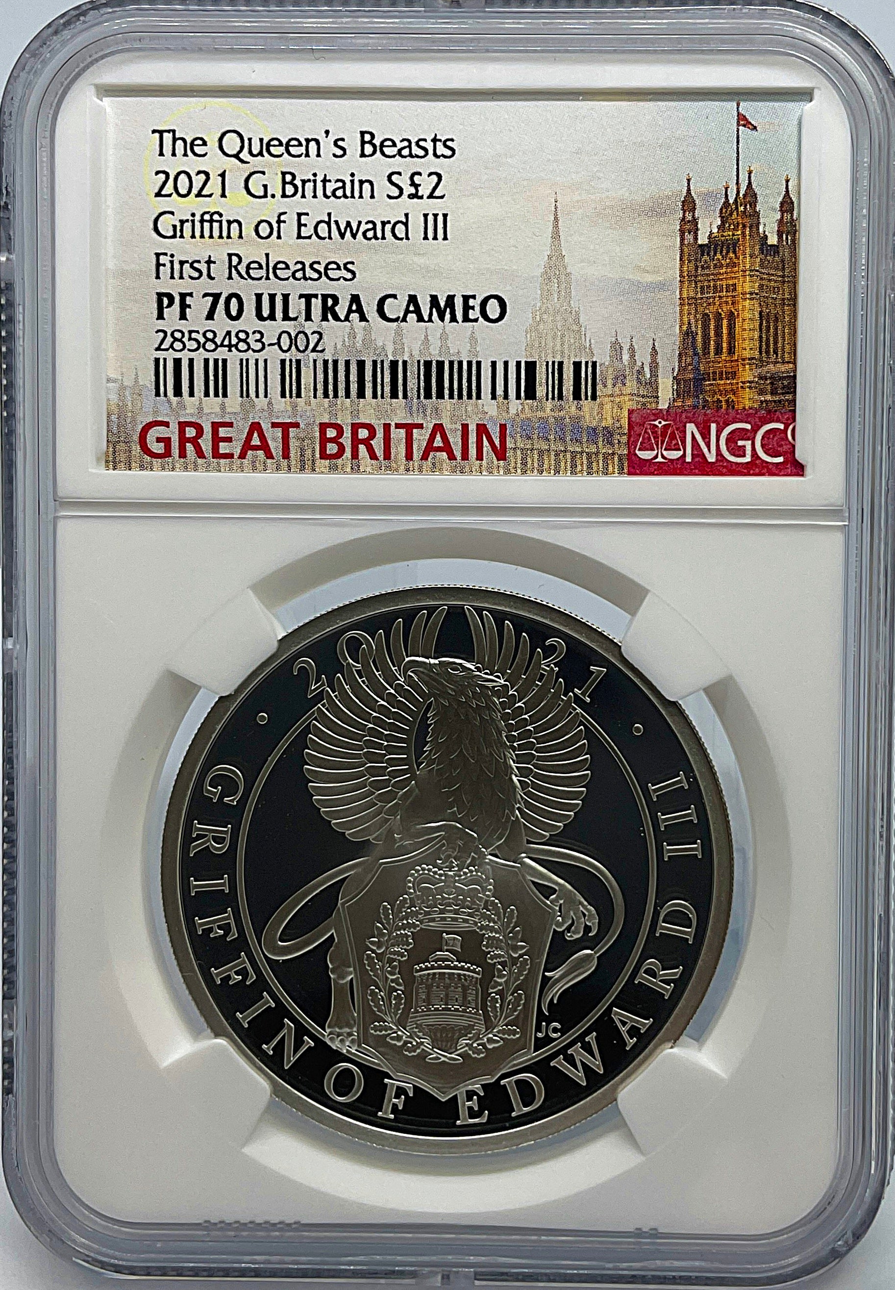 2021年 クイーンズビースト グリフィン 1オンス 2ポンド 銀貨 NGC PF70UC FR イギリス – PROOF COINS