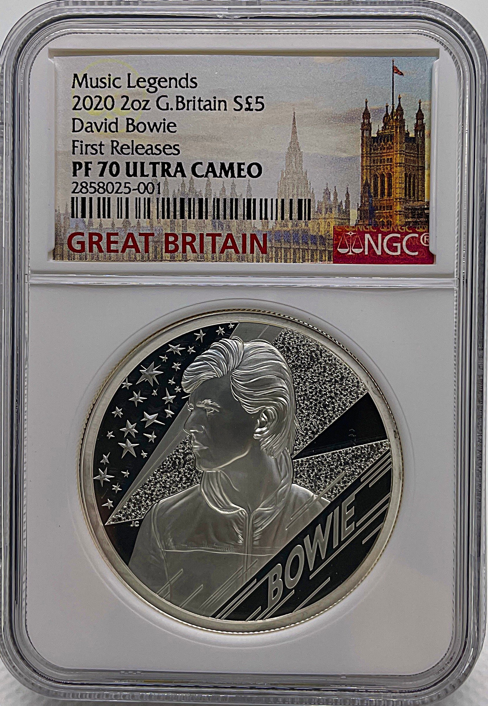 2020年 ミュージックレジェンド デヴィッド ボウイ 2オンス 5ポンド 銀貨 NGC PF70UC FR イギリス – PROOF COINS