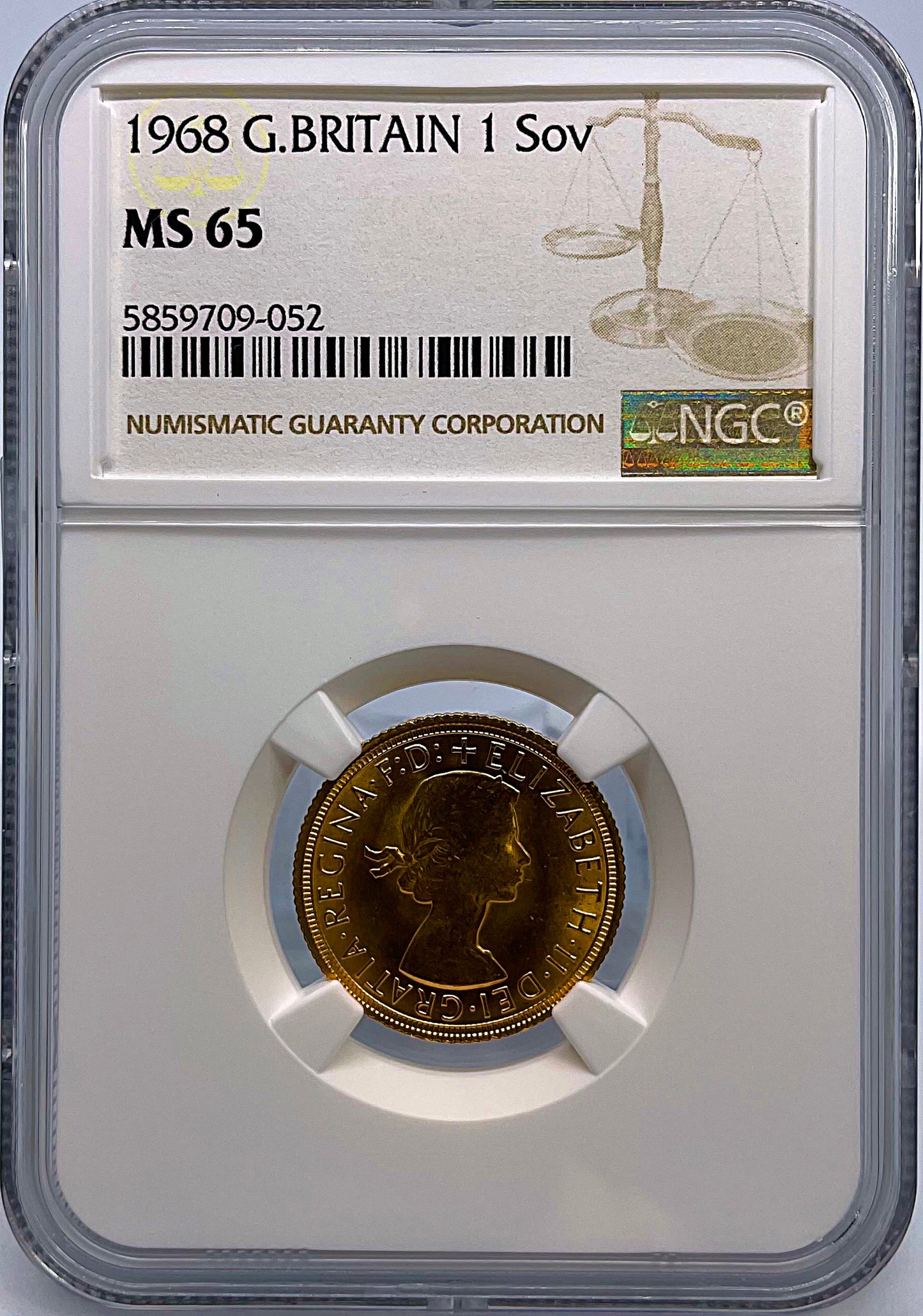 1968年 イギリス エリザベス二世 ソブリン金貨 NGC鑑定 MS65 ヤングヤング – PROOF COINS