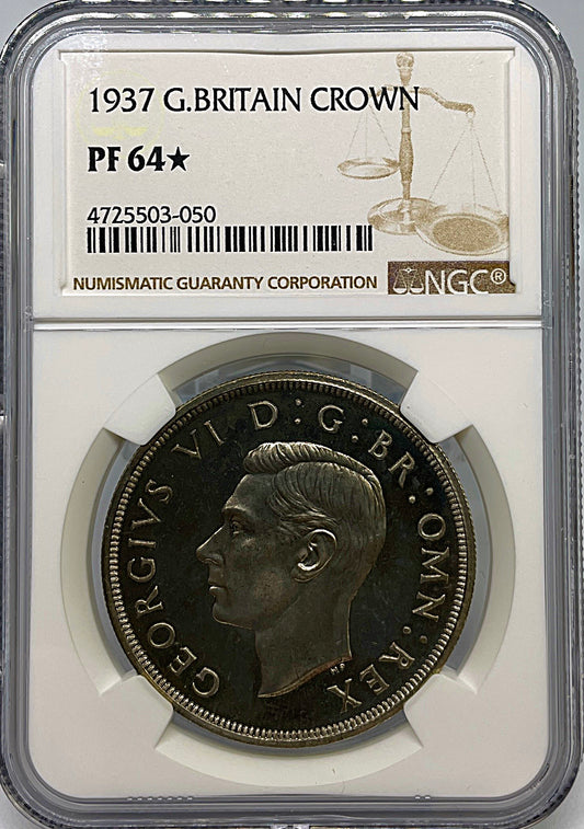 1937年 イギリス ジョージ6世 クラウン銀貨 NGC鑑定 PF64★-1