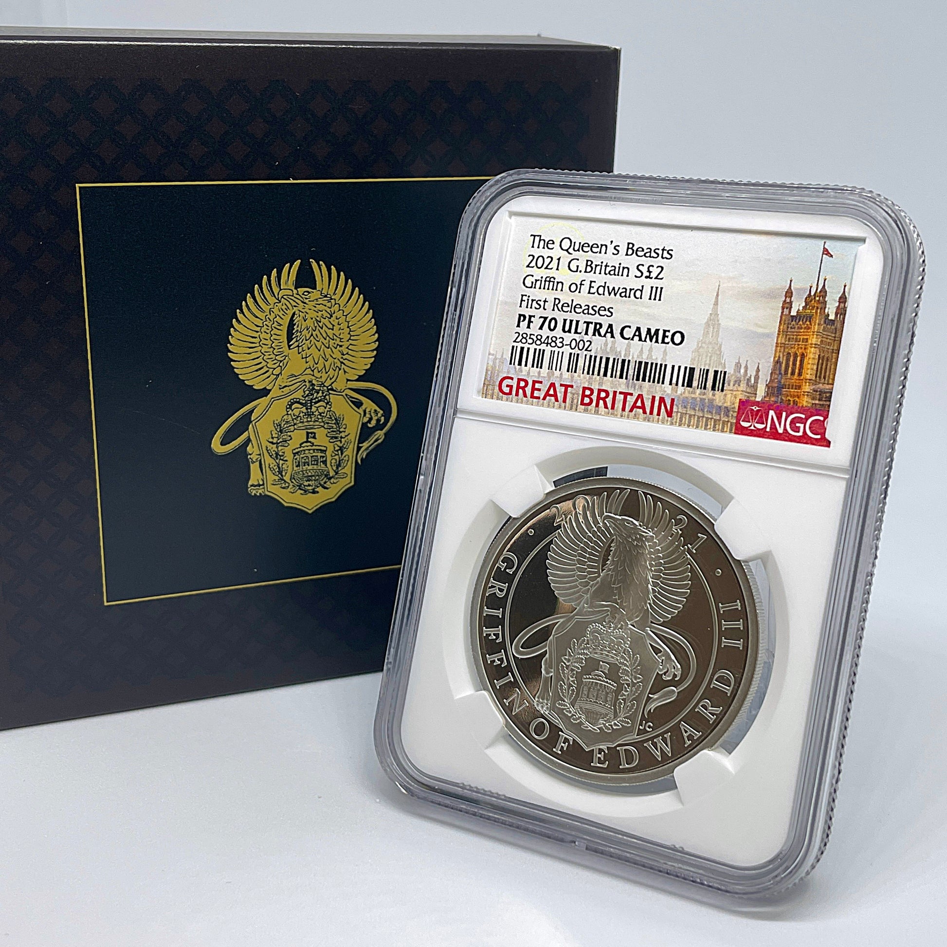 2021年 クイーンズビースト グリフィン 1オンス 2ポンド 銀貨 NGC PF70UC FR イギリス – PROOF COINS